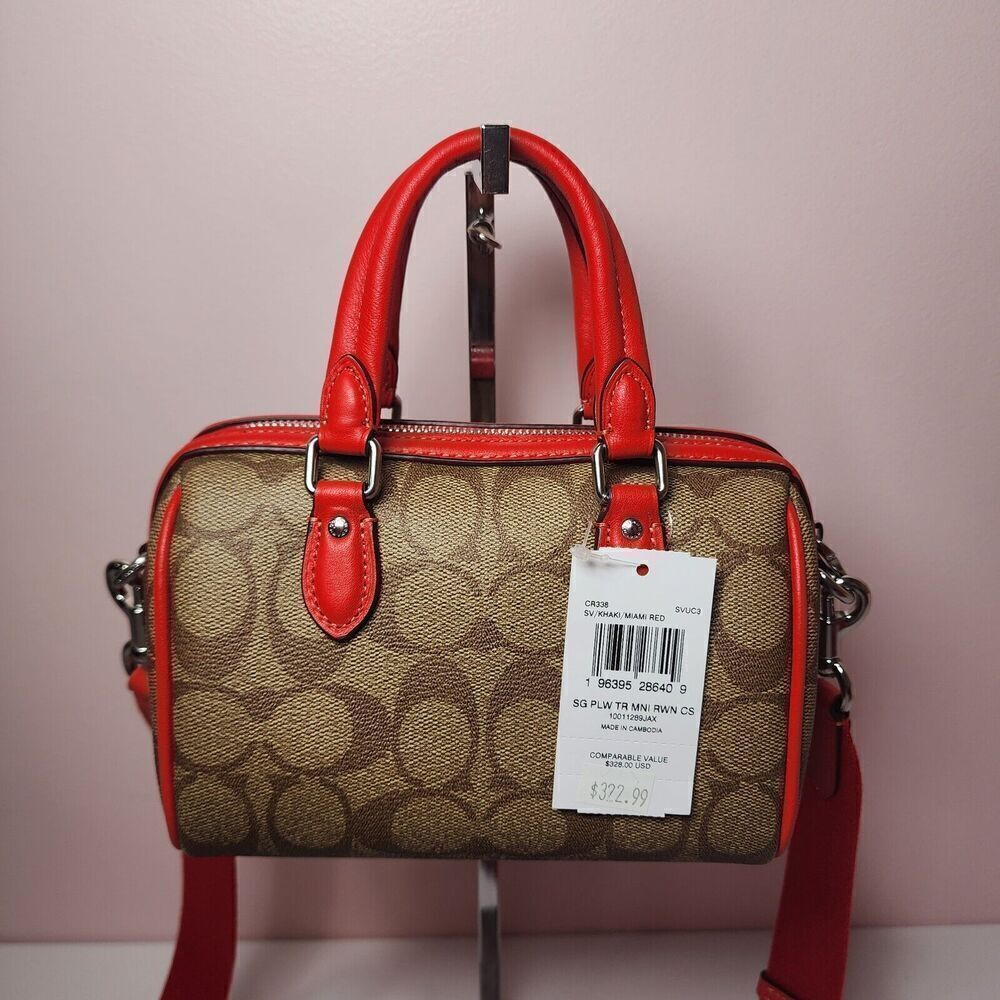 NWT Coach CR338 Mini Rowan Crossbody In Signature Canvas Miami Red - Picture 3 of 7